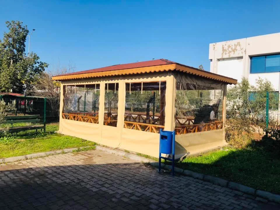 Krem şeffaf kamelya branda sistemi