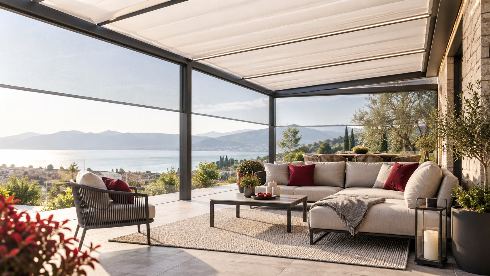 Modern pergola ve dış mekan yaşam alanı